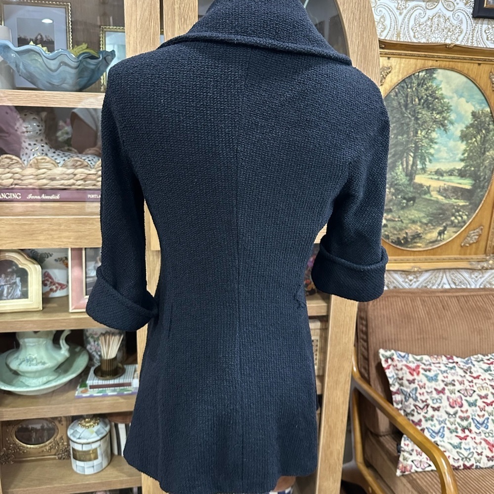 St John Black Textured Knit Open Cardigan Jacket Size 4 - Picture 9 of 12